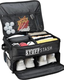 STUFFSTASH Golf Trunk Organizer, Strong, Won’t Collapse. Shoe Compartments, Dividers, Storage for Tees, Gloves, Balls,.Store Accessories in Your Car or SUV. Golfer Gift Essentials for Men and Women.